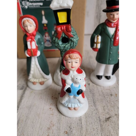 Holiday shoppers ceramic village carolers candle unique vintage set - Picture 2 of 8
